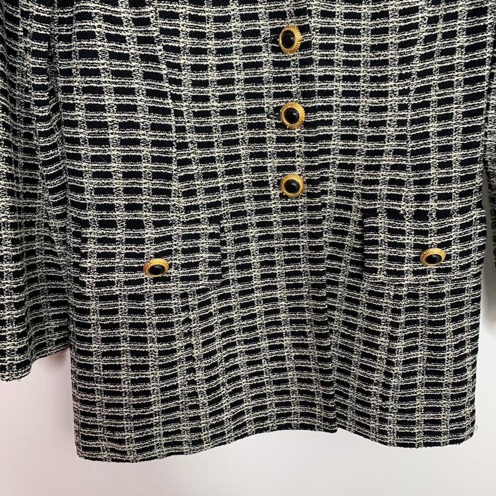 St. John Black & Ivory Textured Knit Blazer Gold Buttons Womens Size 6 - Picture 9 of 13